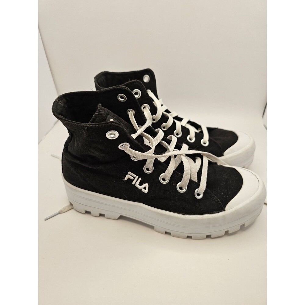 Fila Women's Black & white Canvas High Top Platform Sneakers w/Lug Sole Sz 8.5